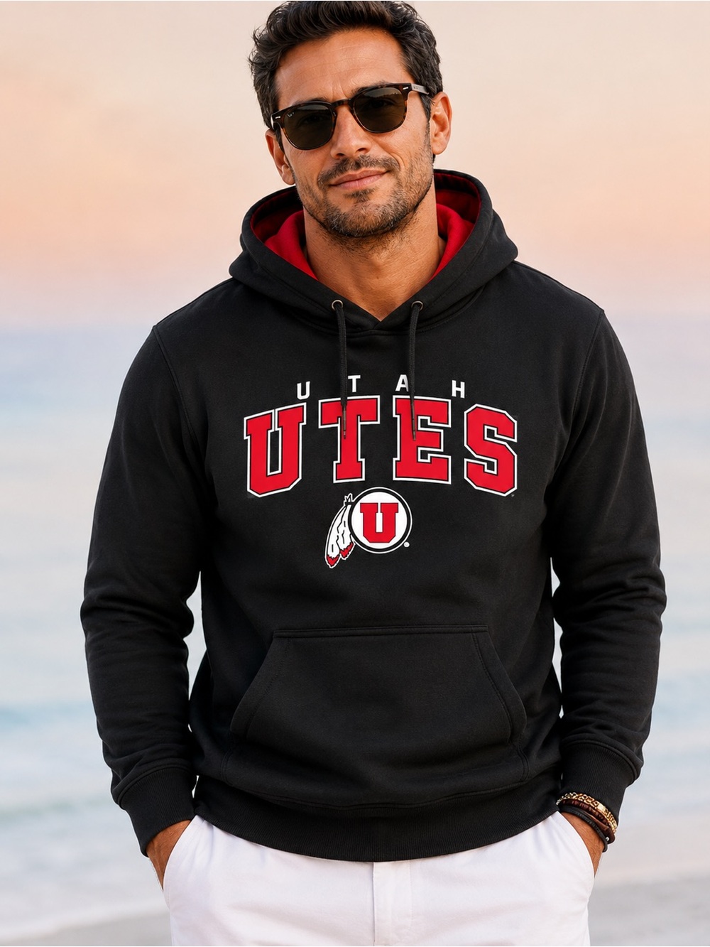 Utah Utes Hoodie XXL Colosseum Black Red Pullover NCAA Mens Sweatshirt